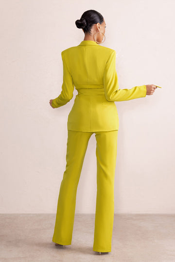 Checked Out Yellow Split Front Pants